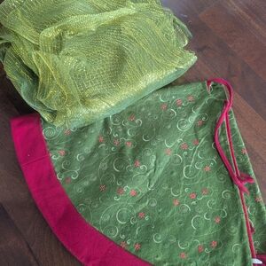 🎄Christmas Tree Skirt + mesh Ribbon For Christmas Tree decor Deco